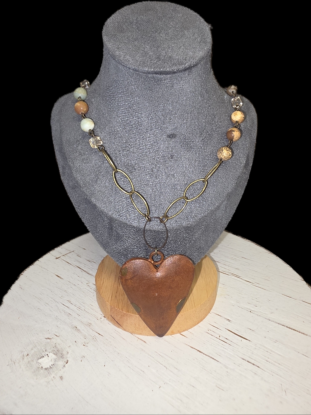 Wanderlust Copper Heart Pendant Necklace with Earth Tone Beads